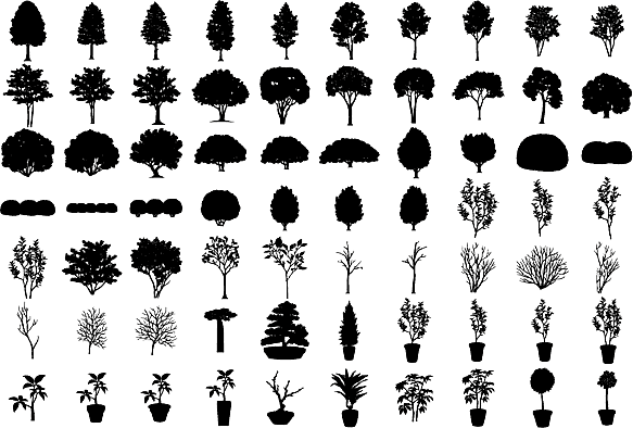 フリーダウンロード素材 シルエットイラスト画像 木ツリー木の葉